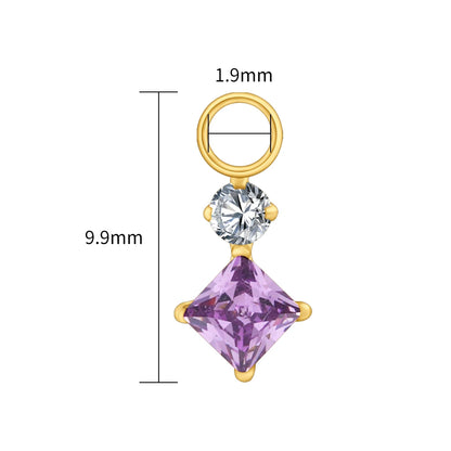 Right Grand ASTM F136 Titanium Dangle Geometric Square CZ Charm Pendant for Clicker Helix Hoop Piercing Jewelry