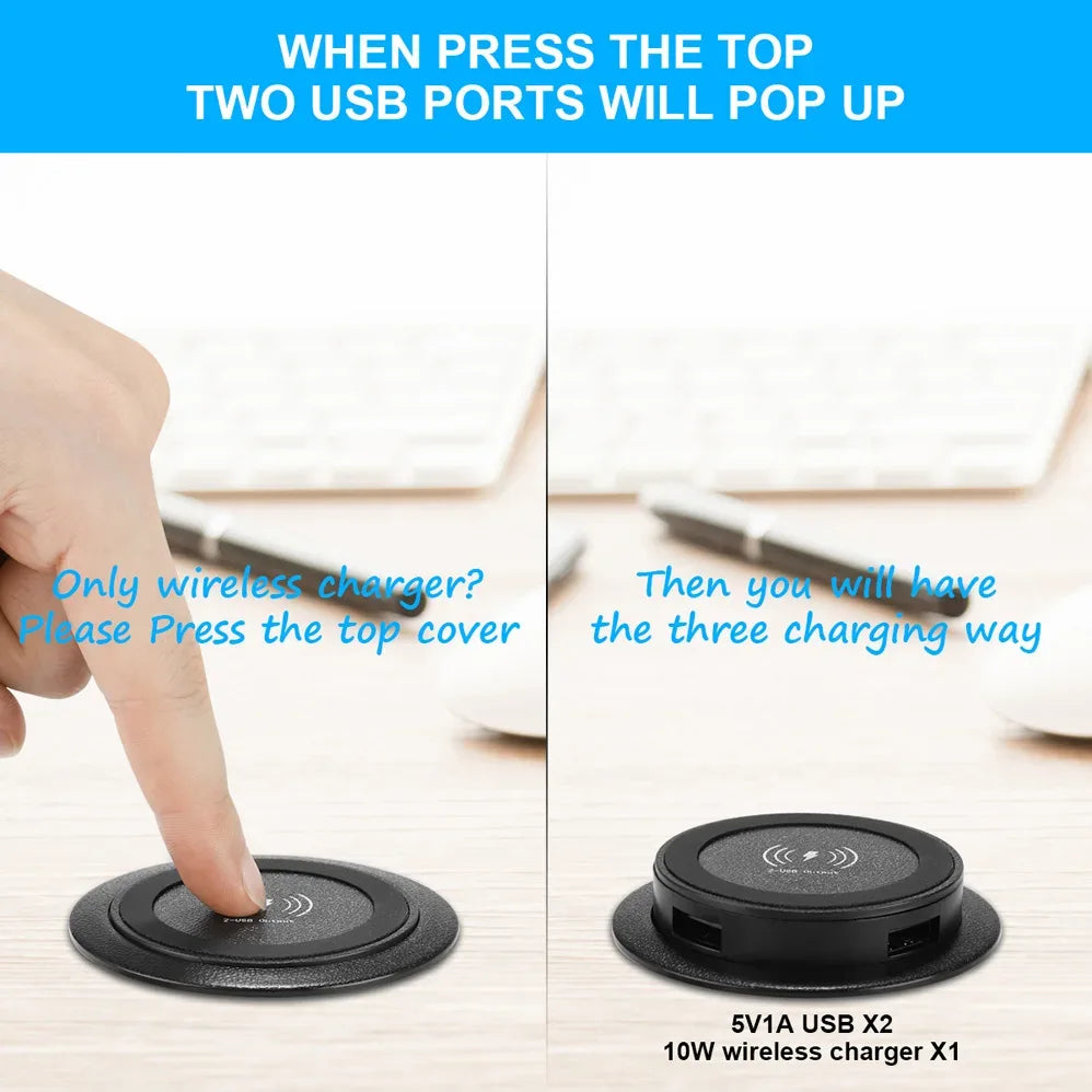 Fast Wireless Charger Pop-up Desktop Embedded Fast Wireless Charger With USB Port 30W Universal For Iphone Xiaomi Smartphone