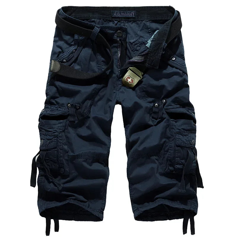 Summer Pure Cotton Men's Cropped Trousers Oversized Casual Shorts Multi Pocket Tooling Capri Pants Men Cargo Pants AF5820