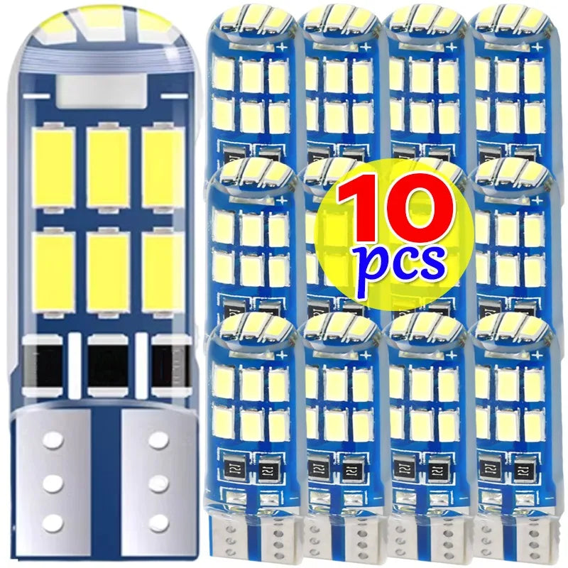 T10 Car LED Signal Lamp 12V 4014 Waterproof Heatproof W5W Clearance Headlamps 6000K Reading Lamp Silicone License Plate Lights