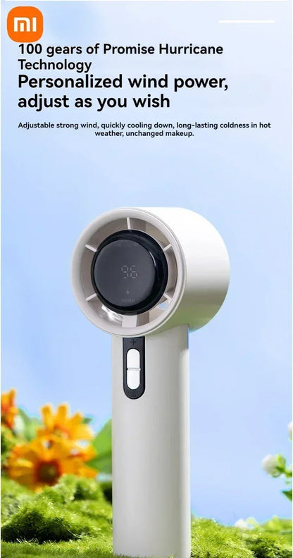Xiaomi Ultra Quiet 100 Speed Handheld Fan USB Rechargeable Portable Mini Turbo Fan for Office and Travel with LED Indicator