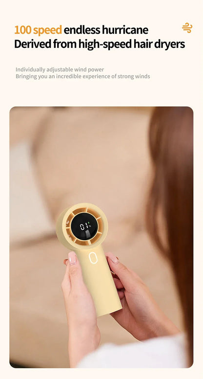 2025 New 3000mAh 100 Gears High Speed Fan Mini Air Conditioner Portable Fan Air Cooler with LED Display Screen Super Cool Wind
