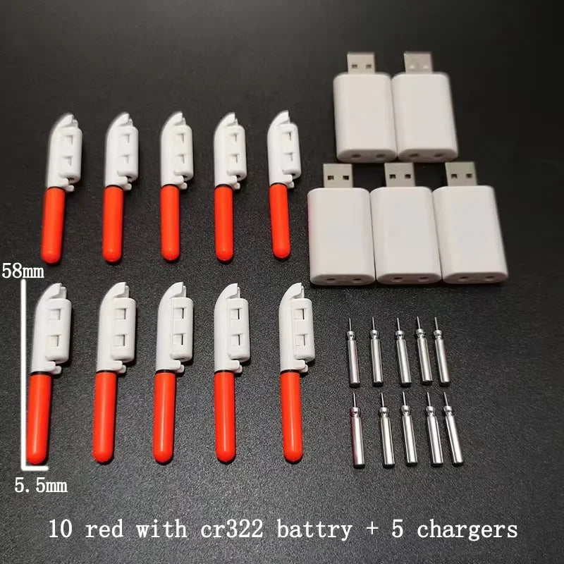 10 pcs/lot Electronic Light Stick With 10 Rechargeable Battery CR322 / CR425 Clip on Fishing Rod Glowing Lamp Night Fishing D001