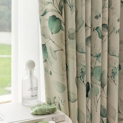 LEEJOOM Green Leaves Printed Blackout Curtain Window Blinds for Living Room Bedroom French Window 1PC