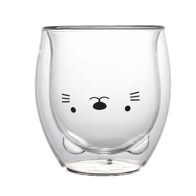 280ML Double Glass Cup Coffee Mug Bear Cat Dog Animal Transparent Cute Milk Juice Tea Drinking Cups Birthday Party Wine Glasses