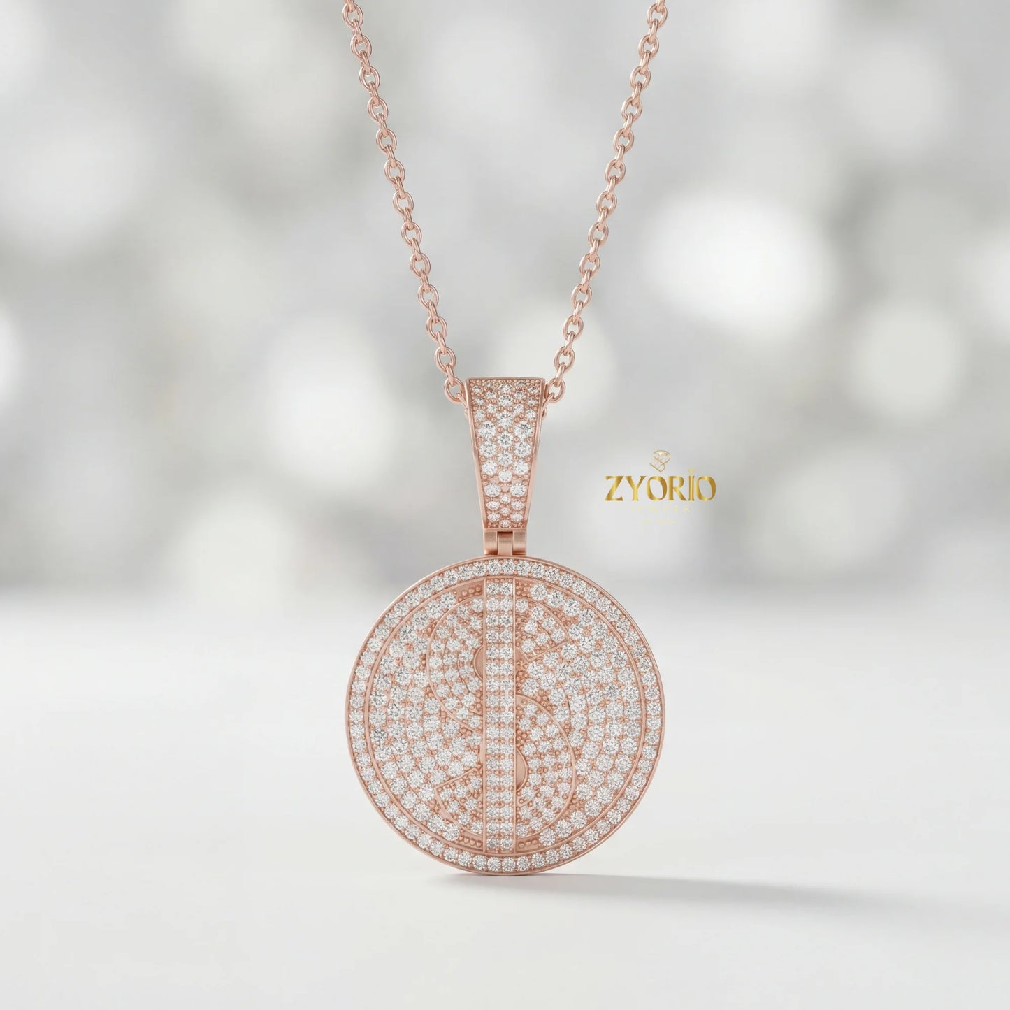 Women's Silver Minimalist Luxury Diamond Medallion Pendant Sparkling Gold Plated Modern Elegant Engagement Anniversary Wedding