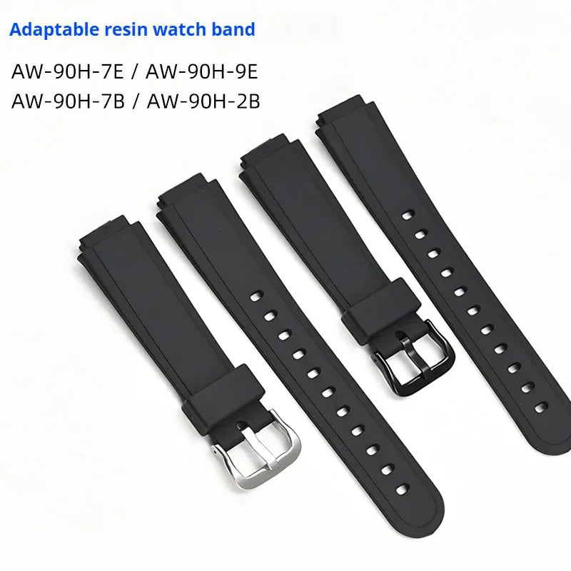 Resin Strap for Casio  AW-90H Sport Waterproof Stainless Steel Buckle Men's Rubber Replace Band Bracelet Watch Accessories