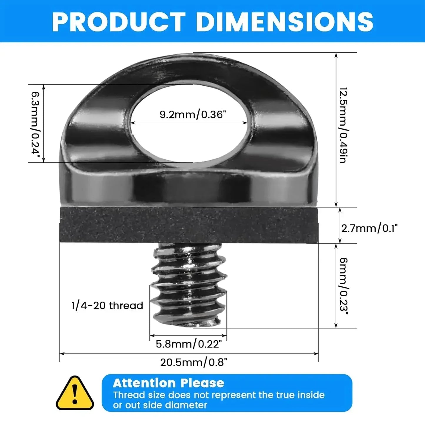 Universal 1/4" Camera Screw with Rubber Washer Aluminum Alloy Thread Camera Fixing Screw for Quick Release Wrist Strap Sling