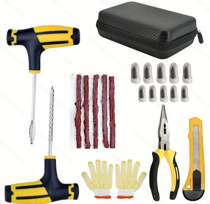 Automotive Emergency Rescue Kit Tyre Repair Kit Puncture Repair Kit, Anti-Puncture Kit Motorcycle, Puncture Repair Tool with Bag