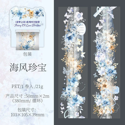 Mr. Paper 1 Roll Lace Flower PET Tape Home Decoration for Scrapbook Frame Phone Case Notebook Phone Case Collage Sticker Gifts