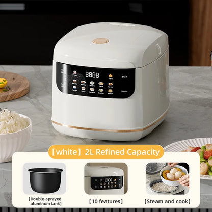 DIVEDEER 2L Electric Rice Cooker Non-stick Pot Smart Features Reservation Keep Warm Functions Perfect for 1-2 Person Households