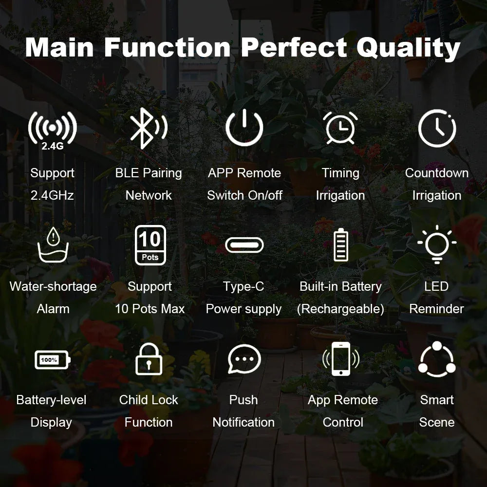 Tuya WiFi Smart Watering Pump 18650 Rechargeable Battery Intelligent Auto Sprinkler Drip Irrigation Flowers Home Garden Tools