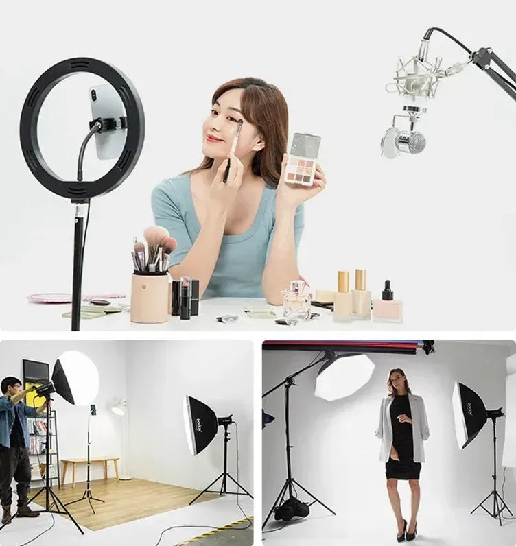 10" 26cm LED Selfie Ring Light Photography Video Light RingLight Phone Stand Tripod Fill Light Dimmable Lamp Trepied Streaming