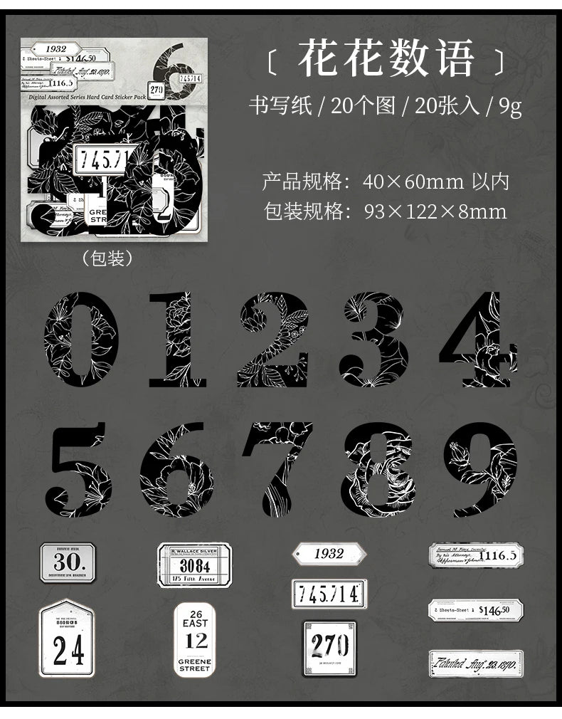 Journal GO 20pcs Creative Hard Card Vintage Numbers Stickers for Photo Frame Scrapbooking Journaling diy Retro Number Sticker