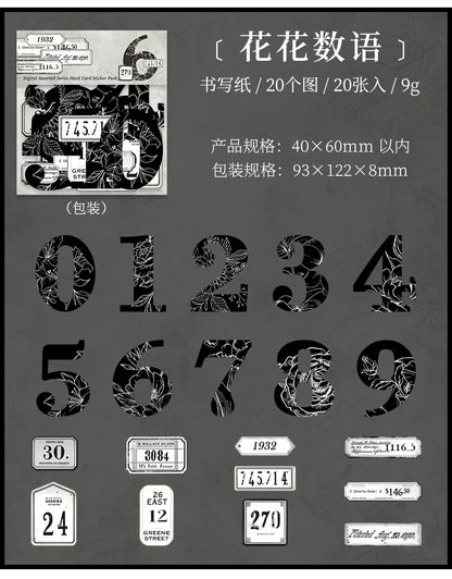 Journal GO 20pcs Creative Hard Card Vintage Numbers Stickers for Photo Frame Scrapbooking Journaling diy Retro Number Sticker