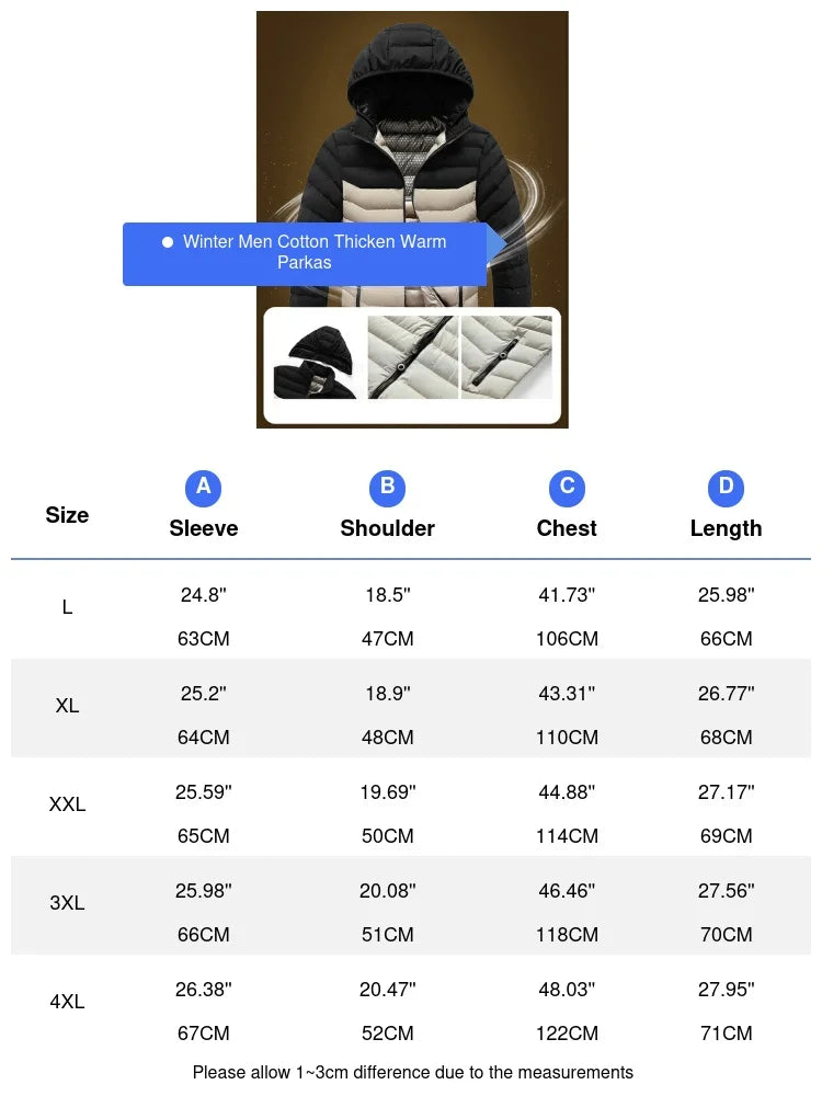 Winter Men's Bomber Padded Jacket Casual Men Cotton Thicken Warm Hooded Parkas Coats Male Thermal Windbreaker Jackets Clothing