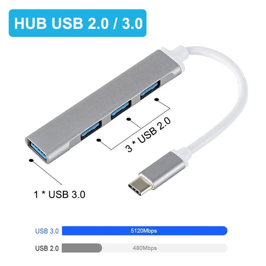 New USB 3.0 Hub 4 Port USB Hub High Speed Type C Splitter 5Gbps For PC Computer Accessories Multiport HUB 4 USB 3.0 2.0 Ports