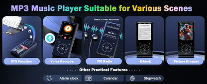 128GB MP3 Player: Portable Music Player with Bluetooth 5.2 HiFi Sound Shuffle Single Loop FM Radio Built-in HD Speaker Voice Rec