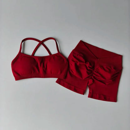 Seamless Yoga Shorts Set Yoga Women's Fitness Tight Bra Top Vest Gym Set Elastic Hip Lifting Gym Shorts Sports 2pcs Workout Suit
