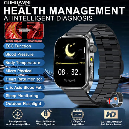 New 650nm Dual probe laser Health Smart Watch ECG+PPG Blood pressure Uric Acid Blood lipids AMOLED Physical therapy Smartwatches