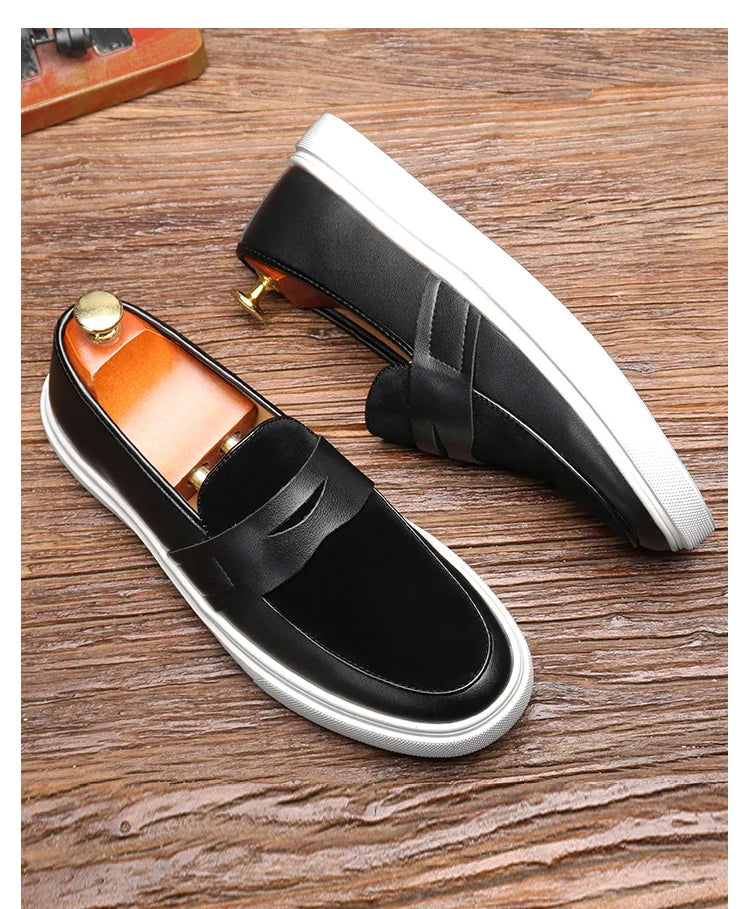 Newest 2025 Autumn Men Suede Leather Loafers Thick Sole Men Slip On Platform Black Party Shoes