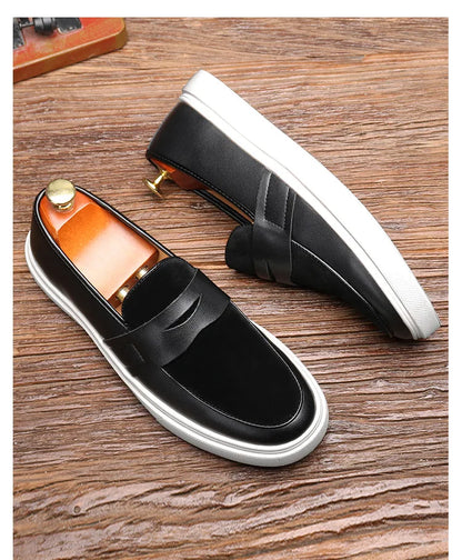 Newest 2025 Autumn Men Suede Leather Loafers Thick Sole Men Slip On Platform Black Party Shoes
