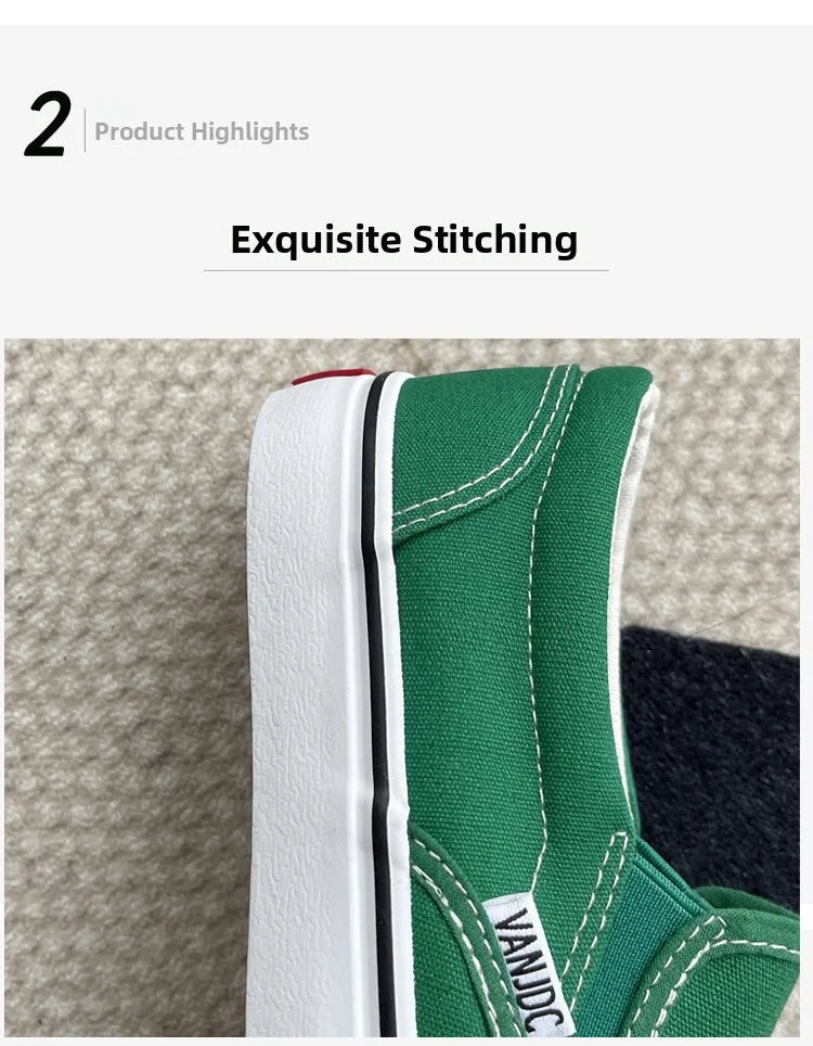 Women's Slip-On Canvas Shoes Summer 2026 Korean Style Student Flat Rubber Sole Wear-Resistant Low Cut Flat Heel Street Fashion