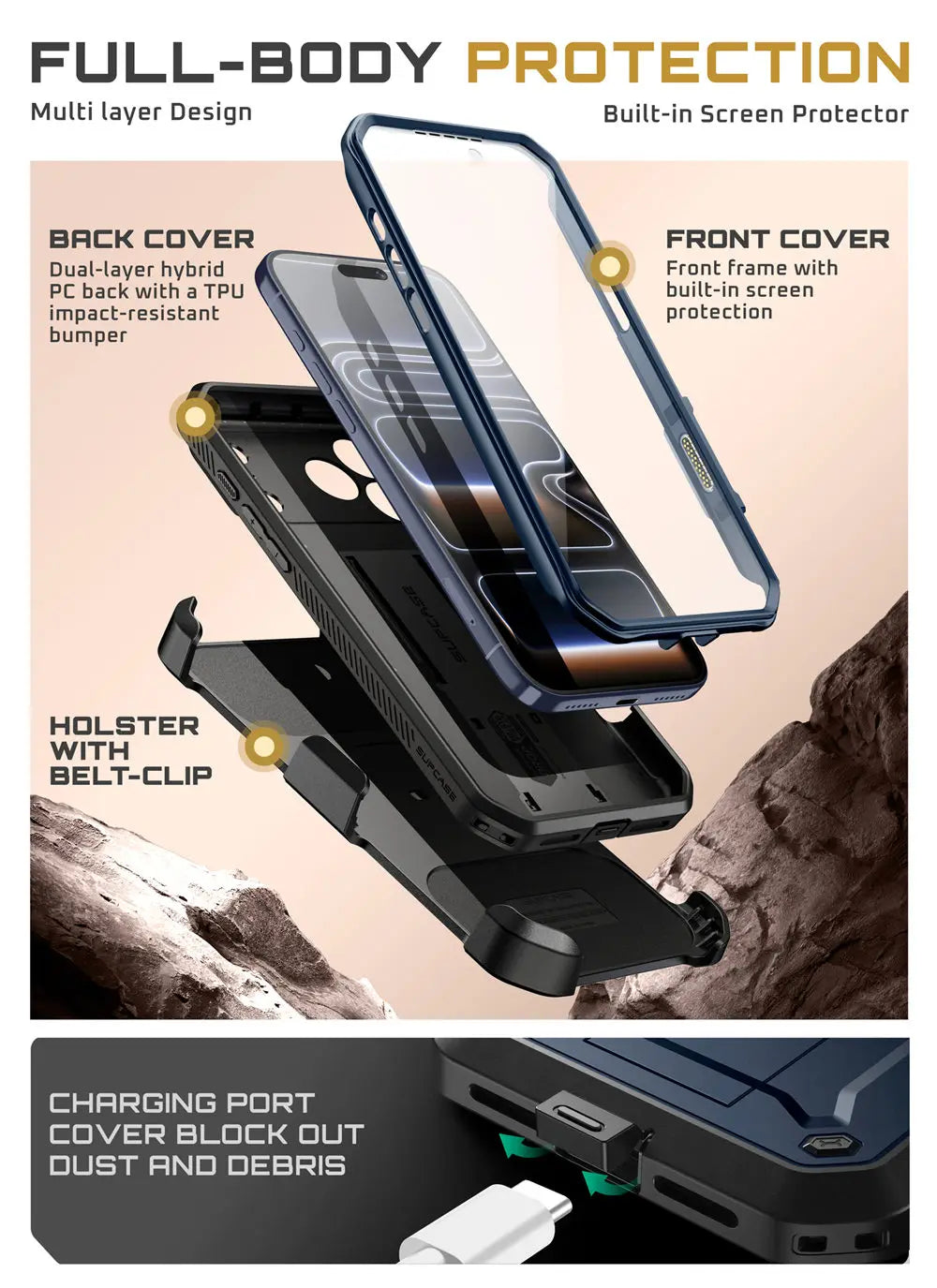 SUPCASE For iPhone 17 Pro Max Case 6.9" (2025) UB Pro Full-Body Heavy Duty Rugged Phone Case with Built-in Screen Protector