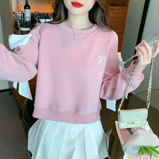 Off The Shoulder Sweatshirt For Women Harajuku Fashion Youthful Clothes Sport Essential New In Basic Blue Woman Pullover Tops