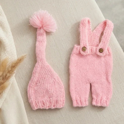 2pcs Newborn Baby Photography Props Knitted Romper Hat Set Handmade Photo Shoot Outfit Infant Studio Accessories Clothes