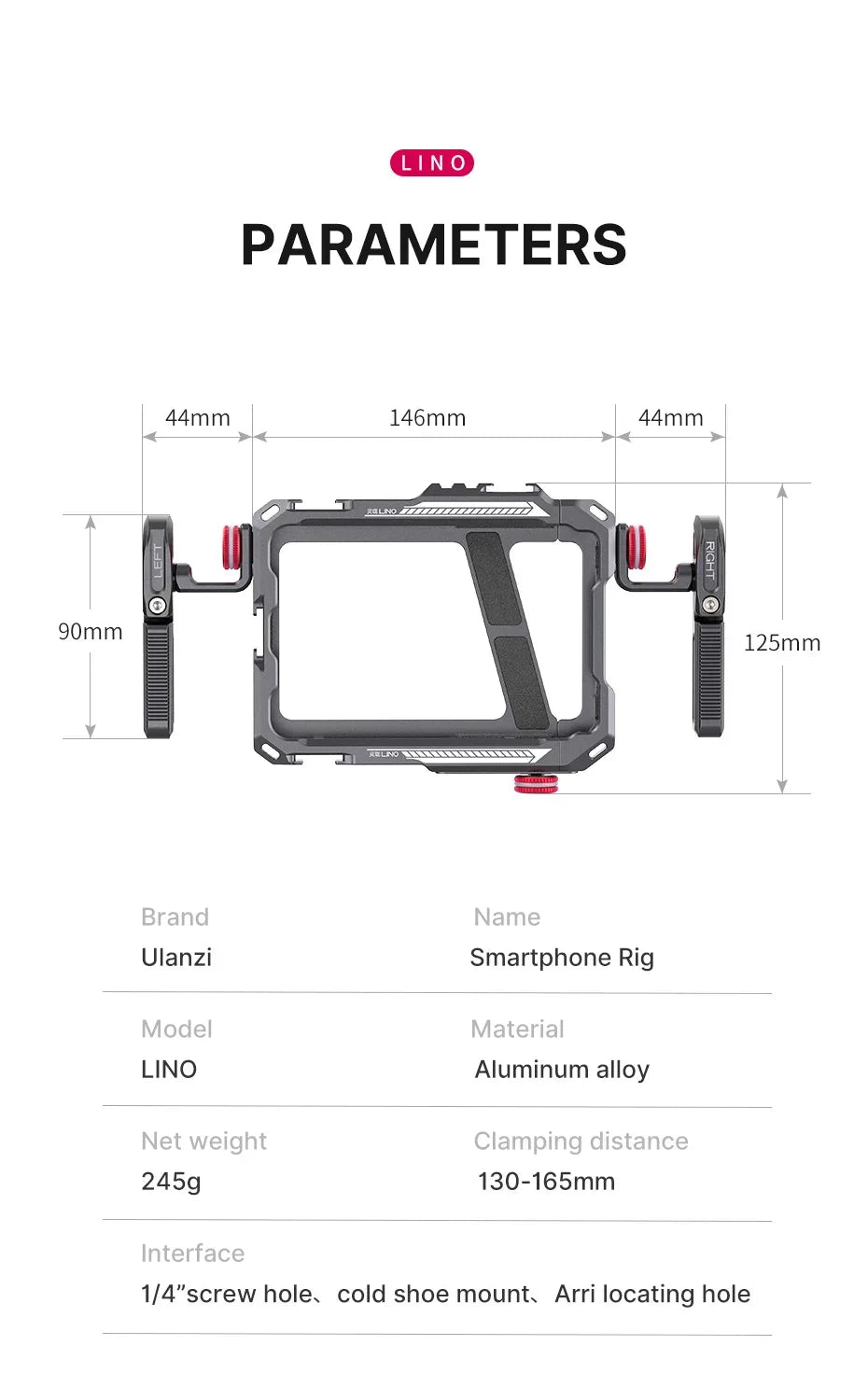 Ulanzi Lino Cage for iPhone 16 15 14 13 X XR XS Max Mini/Pro/Pro Max Smartphone Handle Grip Phone Smartphone Vlog Video