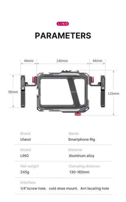 Ulanzi Lino Cage for iPhone 16 15 14 13 X XR XS Max Mini/Pro/Pro Max Smartphone Handle Grip Phone Smartphone Vlog Video