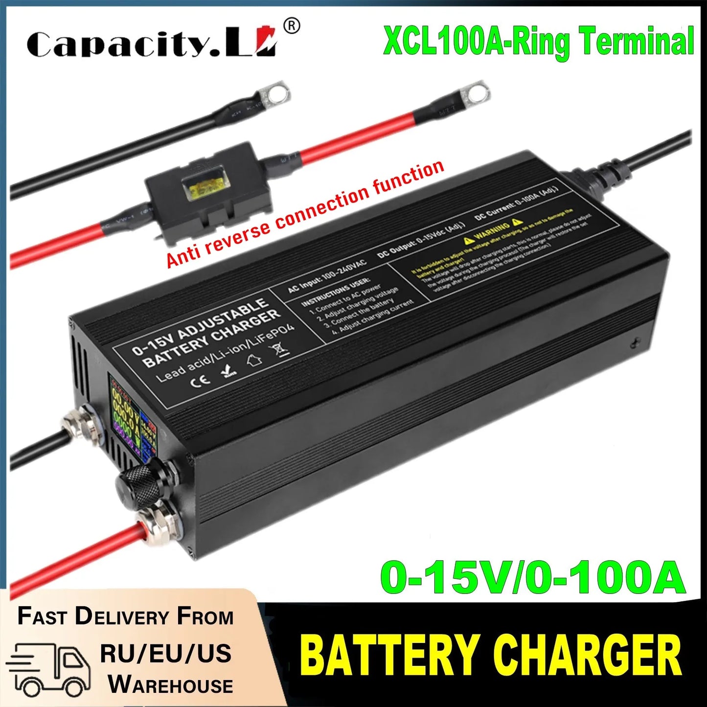 12V 60A 100Ah Solar Large Charger Current Voltage Adjustable for Lifepo4 Universal Chargers Outdoor power supply
