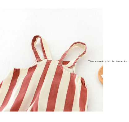 2026 Autumn New Stripe Infant Newborn Clothing Baby Boys Girl Straps Pants Overalls for 0-2Y Cartoon Bear One Piece Jumpsuit
