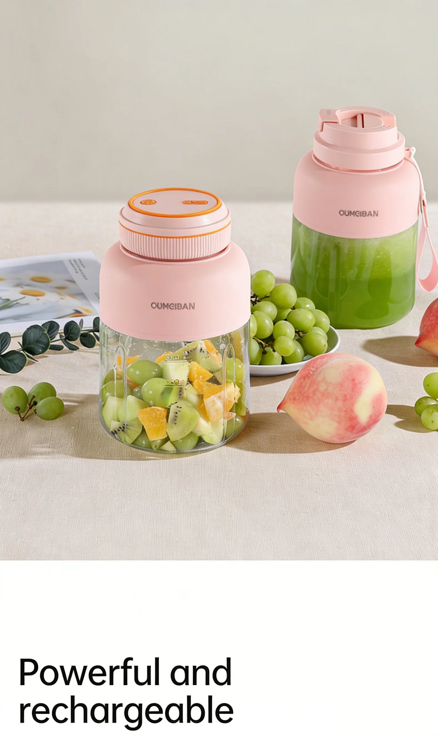High Aesthetic 1300ml Large Capacity USB Rechargeable Portable Blender Juicer, Kitchen Fruit Juicer, Food Prep