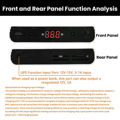 DC UPS 12-Cell Battery Power Supply Box Power Bank Kit 5V 9V 12V Output Optical Modem Router Uninterruptible Power Supply
