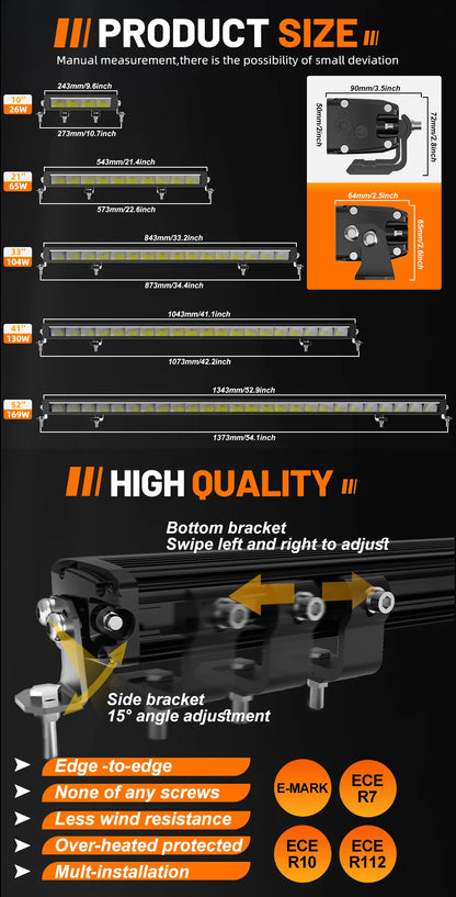 CO LIGHT New Slim 52 Inch LED Light Bar White & Amber 42" Led Work Light 6500K 3500K DRL 30000LM Off Road Driving Lamp 12V 24V