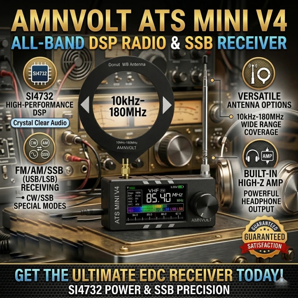 AMNVOLT V4 ATS MINI SI4732 Full Band DSP Radio Receiver FM AM SSB LSB USB with LCD Display Built-in Headphone Amp for Travel