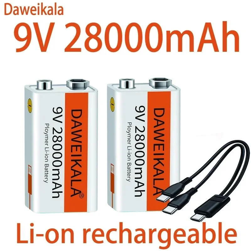2025 9V battery 28000mAh li-ion Rechargeable battery Type-C Battery 9v for Multimeter Microphone Toy Remote Control