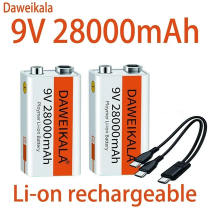 2025 9V battery 28000mAh li-ion Rechargeable battery Type-C Battery 9v for Multimeter Microphone Toy Remote Control