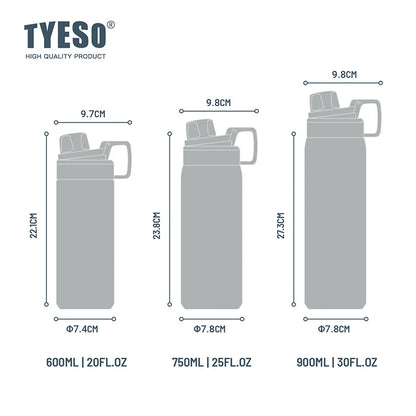 Tyeso Vacuum Flask for Men Women Stainless Steel Outdoor Water Bottles for Cycling Hiking 750ml 900ml Portable Water Bottle