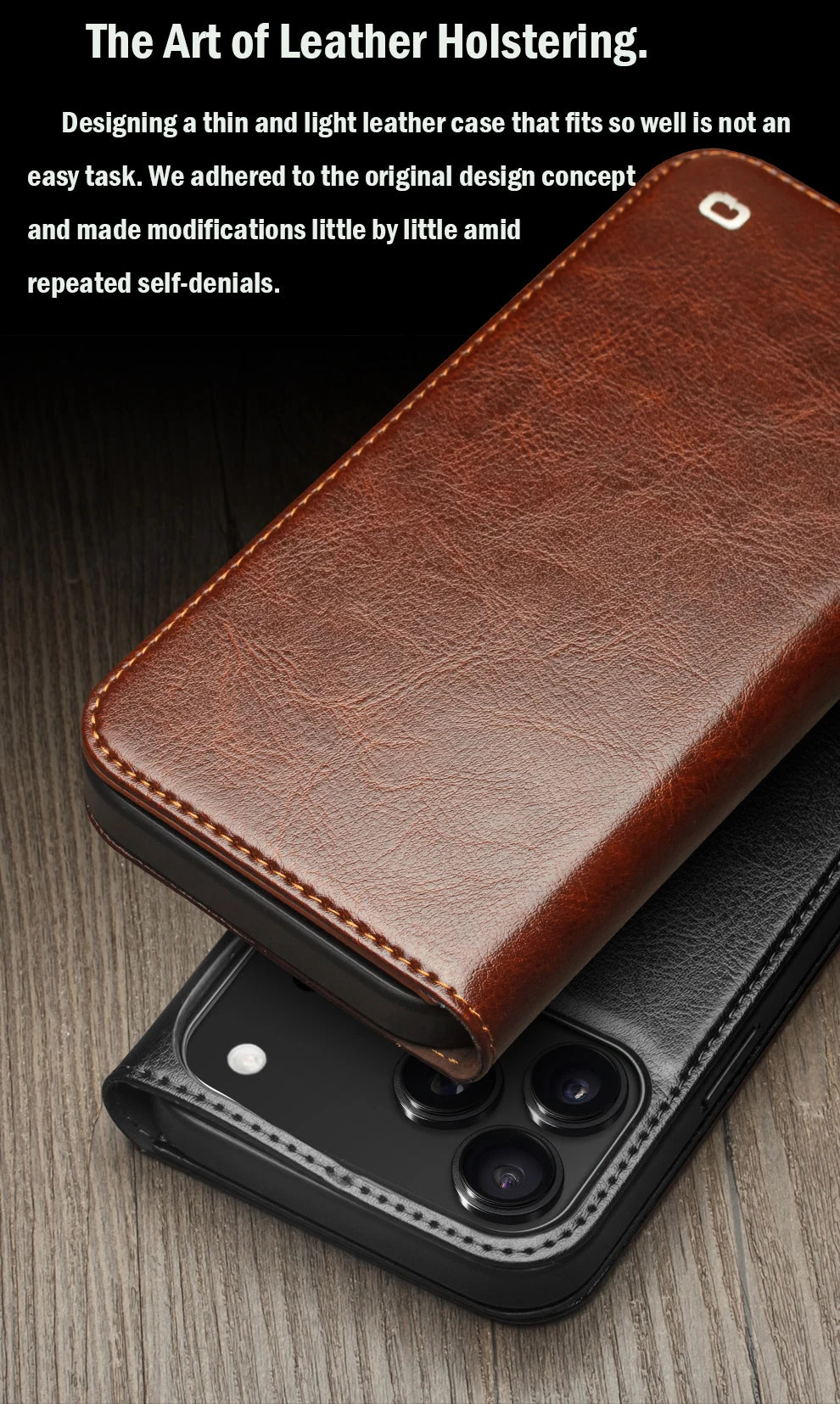 QIALINO Genuine Leather Flip Case for iPhone 17 Bracket Handmade Business Cover with Card Slots for iPhone 17 Pro Max/17 Air