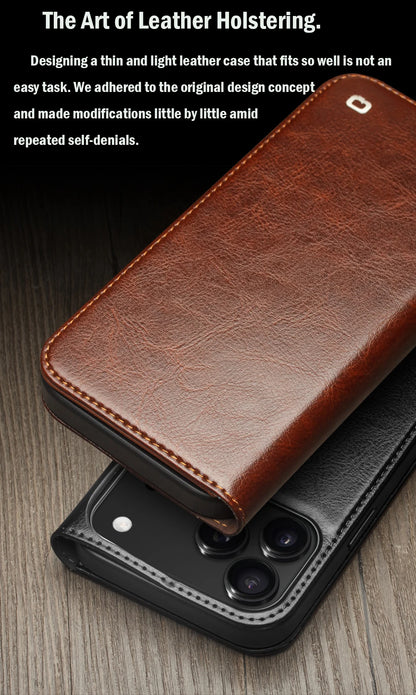 QIALINO Genuine Leather Flip Case for iPhone 17 Bracket Handmade Business Cover with Card Slots for iPhone 17 Pro Max/17 Air