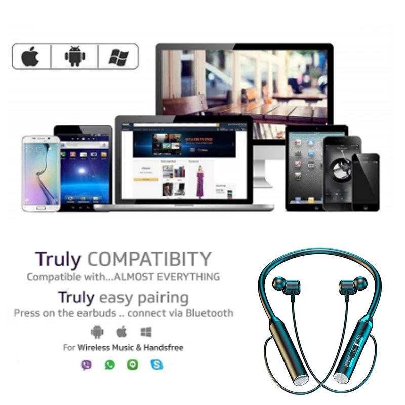 Écouteurs sans fil Bluetooth tour de cou, casque stéréo gaming/sport étanche, oreillettes magnétiques avec écran LED