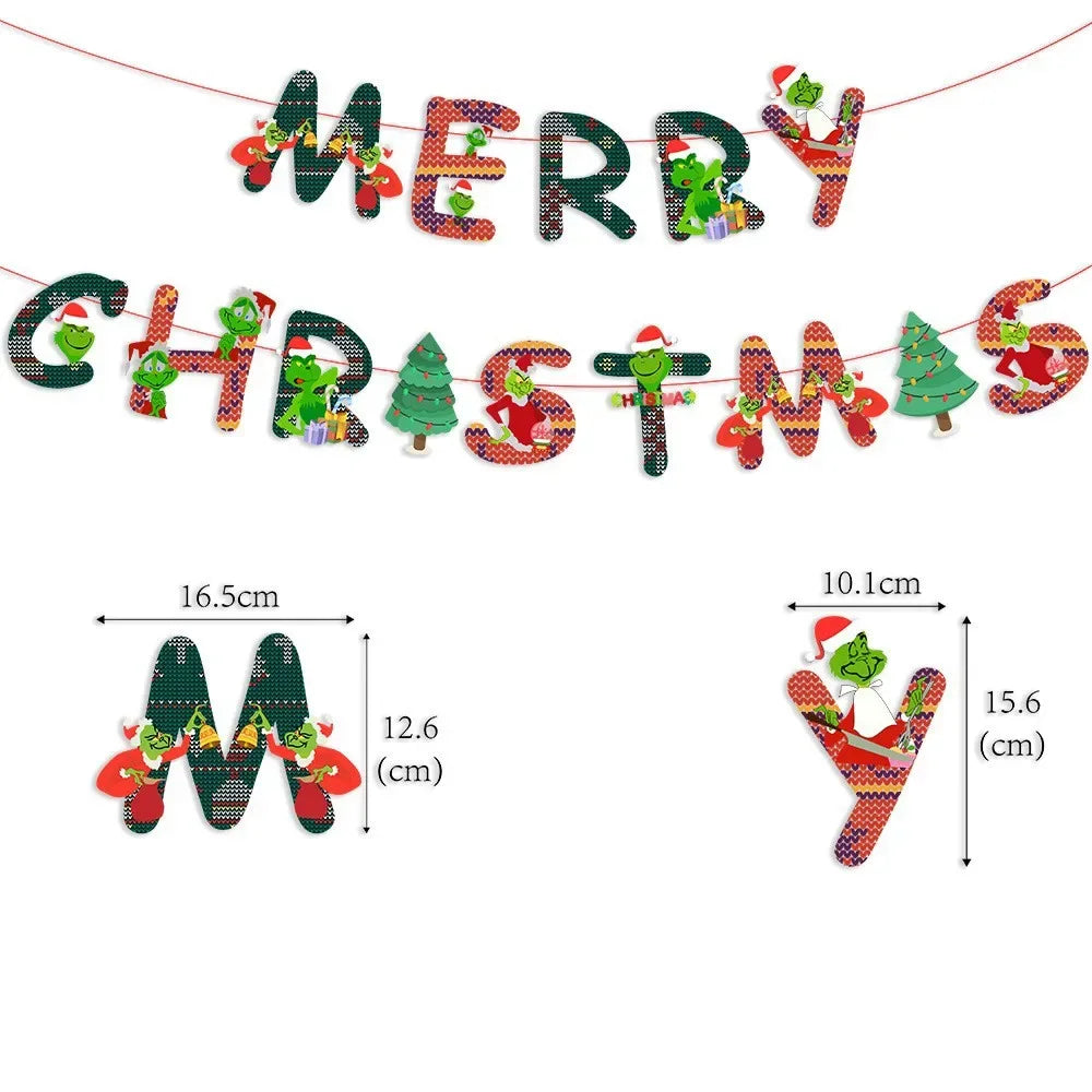 Christmas Banner Tree Ornaments Merry Decoration for Home 2025 Santa Claus Pendant Xmas Gifts New Year 2026 Flag Party Pulling