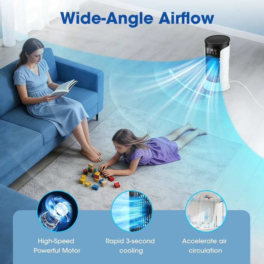 Air Conditioner Portable Desktop Air Cooler Fan with LED Night Light & Humidifier, Mini Mist Cooling Fan for Office Home