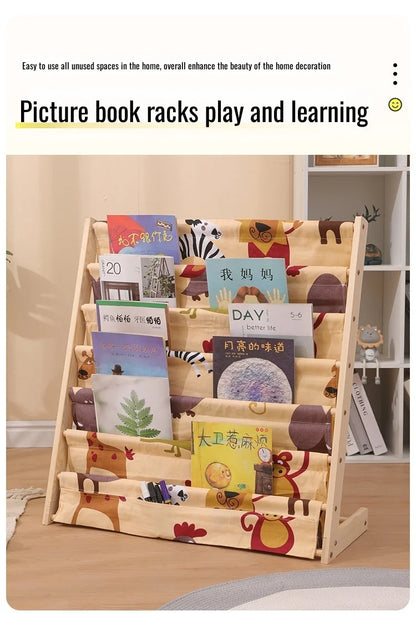 Home Multitier Solid Wood Reading Bookshelf Removable Floor Storage Bookshelf Children's Picture Book Organizer Storage Bookcase