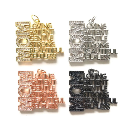 5pcs Micro Paved Mom Is Loving Strong... Word Charm Letter Pendant for Mother's Day Gift Women Bracelet Necklace Jewelry Making