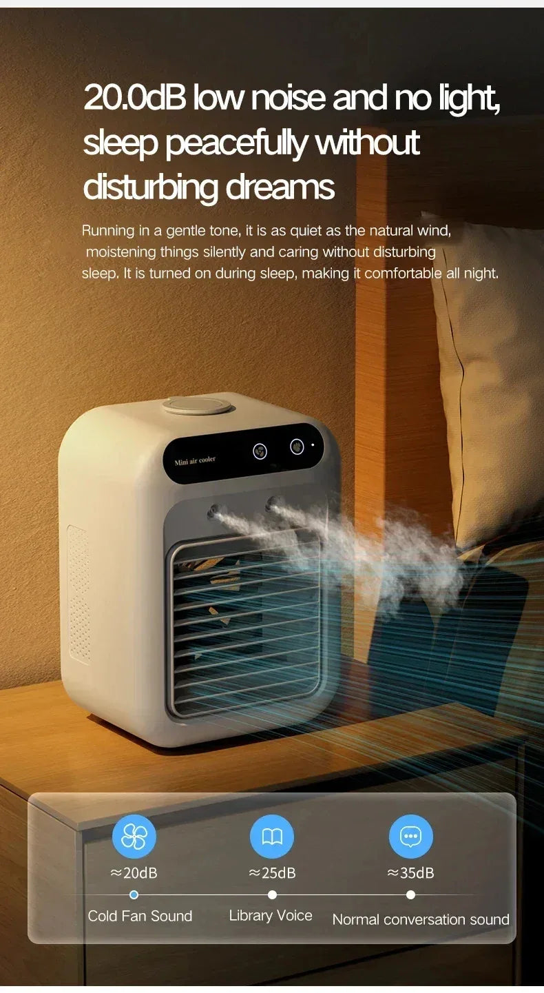 Mini Air Cooler Fan Portable Desktop Cooling Fan with Spray Humidification 2 Wind Speeds Rechargeable for Home Office Cooling