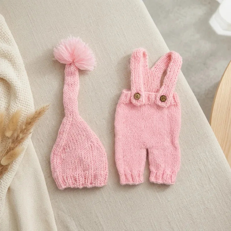 2pcs Newborn Baby Photography Props Knitted Romper Hat Set Handmade Photo Shoot Outfit Infant Studio Accessories Clothes
